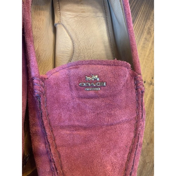 Coach Red 9.5 B Amber Suede Leather Loafer Driving Boat Moccasin Shoes Slip On - Picture 4 of 11